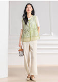 Beauty 2-Piece Green Wide-Leg Cheongsam Set
