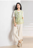 Beauty 2-Piece Green Wide-Leg Cheongsam Set