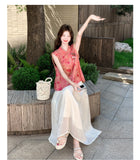 Una 2-Piece Printed Mandarin Collar Cheongsam Set