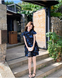Ulyssia 2-Piece Split T-Shirt Floral Shorts Cheongsam