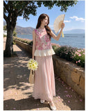Tulle 2-Piece Dyed Top Cheongsam Set