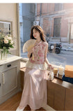 Tulle 2-Piece Dyed Top Cheongsam Set
