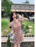 Velvet 2-Piece Floral Print Cheongsam Set