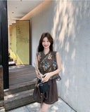 Longevity 2-Piece Asymmetrical Print Top Set Cheongsam