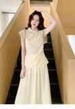 Agate 2-Piece Beige Lace Cheongsam Set