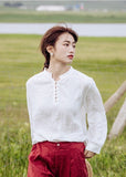 Luster White Linen Artistic Cheongsam Shirt