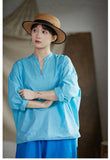 Garnet Sky Blue Cotton Cheongsam Shirt