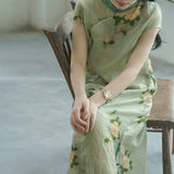 Slanted lapel print Zen clear Cheongsam