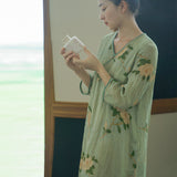 Printed Slanted Double Layer Loose Qipao Cheongsam