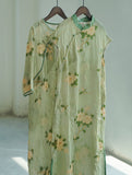 Slanted lapel print Zen clear Cheongsam