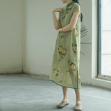 Slanted lapel print Zen clear Cheongsam