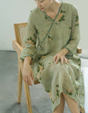 Printed Slanted Double Layer Loose Qipao Cheongsam