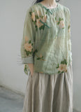 Diagonal Print Ramie Cheongsam Top