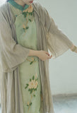 Slanted lapel print Zen clear Cheongsam