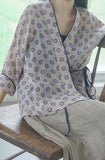 Printed Cardigan Slanted Contrast Cheongsam Top